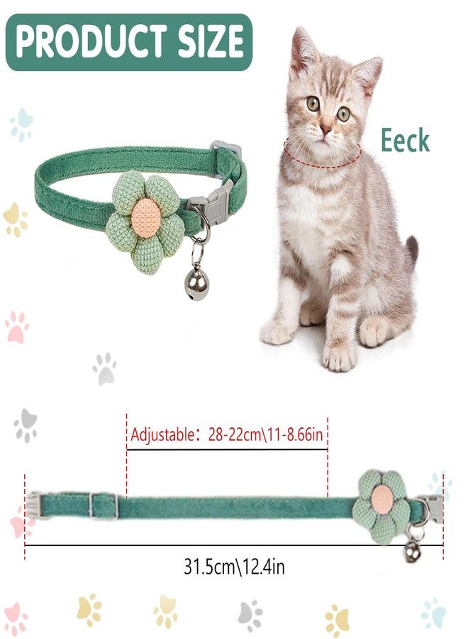 Qpets طوق قطط كيو بيتس®، طوق لطيف على شكل زهرة مع جرس، هدية قطة ناعمة قابلة للتعديل وسريعة الفتح، لون أخضر - Image 2